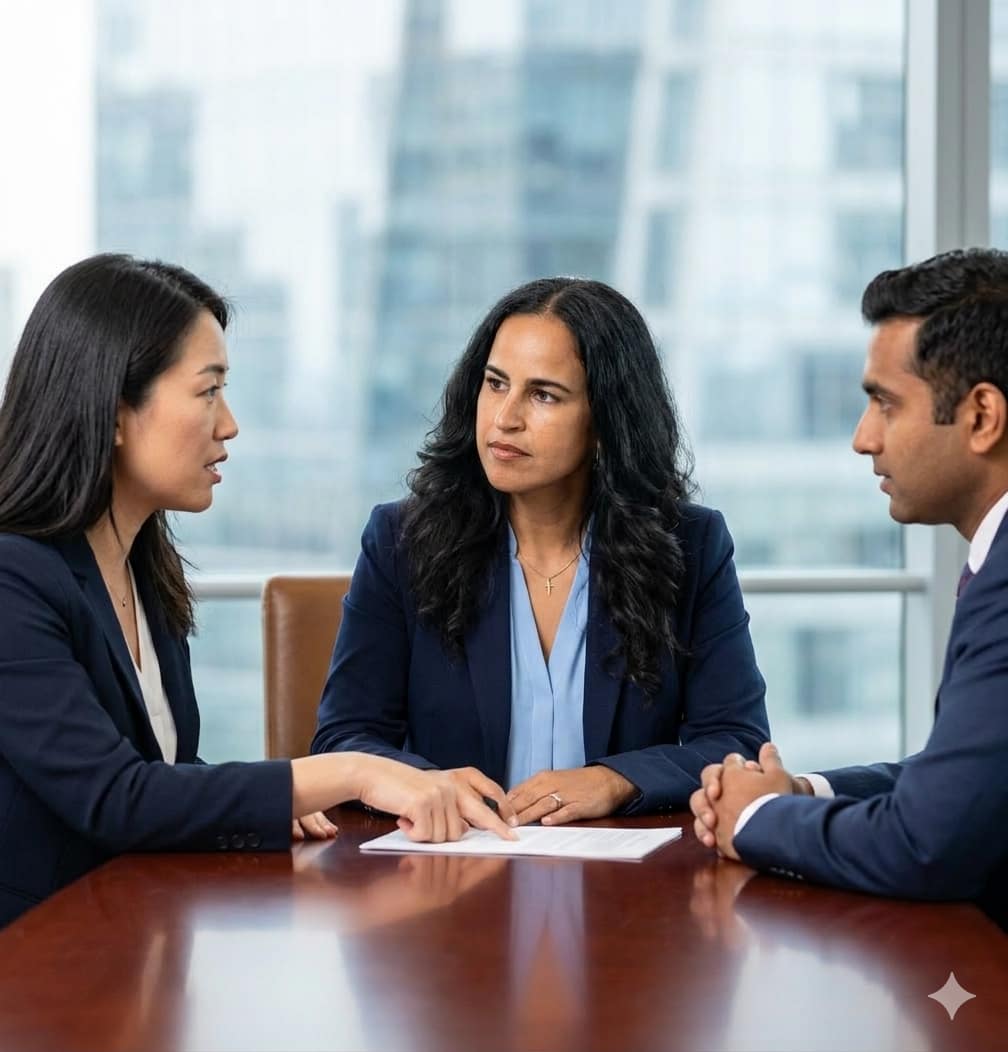 Raquel Sanchez meeting with two colleagues at a table Raquel Sanchez meeting with two colleagues at a table